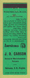 Matchbook Cover - JR Carson Texaco oil gas Nottoway VA Perkins Americana GREEN
