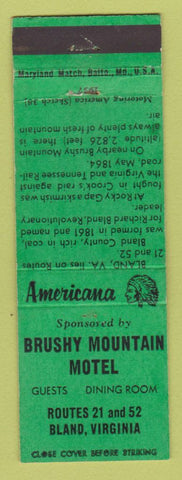 Matchbook Cover - Brushy Mountain Motel Bland VA Perkins Americana GREEN