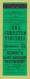 Matchbook Cover Jackson Lake Restaurant Manassas VA WEAR Perkins Americana GREEN