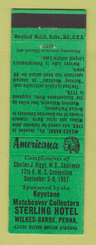 Matchbook Cover - Keystone Match Club Wilkes Barre PA Perkins Americana GREEN