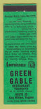 Matchbook Cover - Green Gable Restaurant King William VA Perkins Americana GREEN