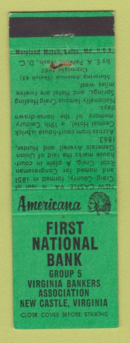 Matchbook Cover - 1st National Bank New Castle VA WEAR Perkins Americana GREEN