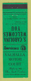 Matchbook Cover - Valhalla Motor Court Olar SC Perkins Americana GREEN