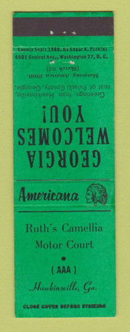 Matchbook Cover - Camellia Motor Court Hawkinsville GA Perkins Americana GREEN