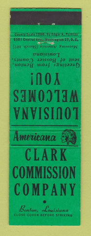 Matchbook Cover - Clark Commission Benton LA Perkins Americana GREEN