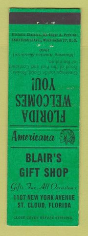 Matchbook Cover - Blair's Gift Shop St Cloud FL Perkins Americana GREEN
