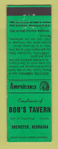Matchbook Cover - Bob's Tavern Brewster NE Perkins Americana GREEN