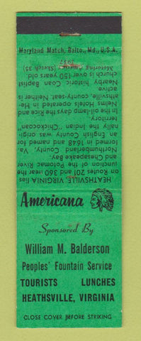 Matchbook Cover - Peoples' Fountain Heathsville VA Perkins Americana GREEN