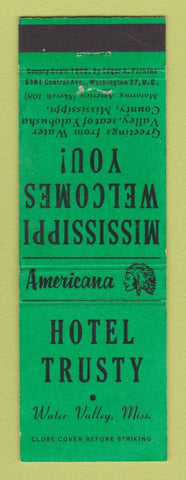 Matchbook Cover - Hotel Trusty Water Valley MS Perkins Americana GREEN