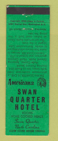 Matchbook Cover - Swan Quarter Hotel NC Perkins Americana GREEN