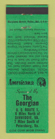 Matchbook Cover - Georgian Dinwiddie VA Perkins Americana GREEN