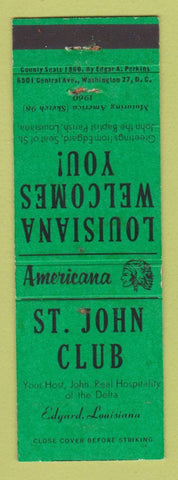Matchbook Cover - St John Club Edgard LA Perkins Americana GREEN