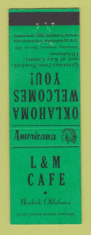 Matchbook Cover - L&M Cafe Newkirk OK Perkins Americana GREEN