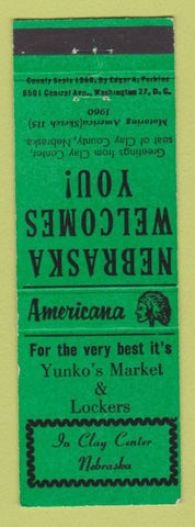Matchbook Cover - Yunko's Market Clay Center NE Perkins Americana GREEN