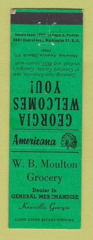Matchbook Cover - WB Moulton Grocery Knoxville GA Perkins Americana GREEN