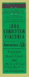 Matchbook Cover - Travelers Hotel Court Norfolk VA Perkins Americana GREEN