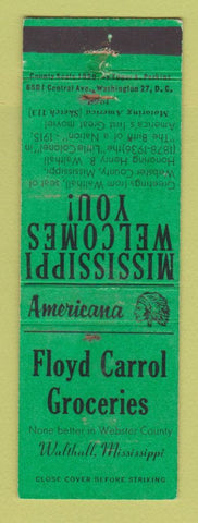 Matchbook Cover - Floyd Carrol Grocery Walthall MS WEAR Perkins Americana GREEN
