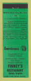Matchbook Cover - Finney's Restaurant Saluda VA Perkins Americana GREEN