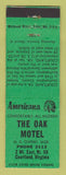 Matchbook Cover - Oak Motel Courtland VA Perkins Americana GREEN