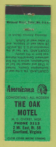 Matchbook Cover - Oak Motel Courtland VA Perkins Americana GREEN