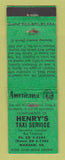 Matchbook Cover - Henry's Taxi Warsaw VA WEAR Perkins Americana GREEN