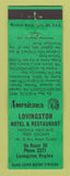 Matchbook Cover - Lovingston Hotel Restaurant VA Perkins Americana GREEN