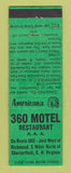 Matchbook Cover - 360 Motel Restaurant Chester VA Perkins Americana GREEN