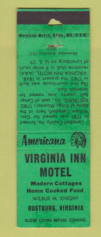 Matchbook Cover - Virginia Inn Rustburg VA POOR STRIKER Perkins Americana GREEN