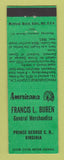 Matchbook Cover - Francis Buren Store Prince Gorge VA Perkins Americana GREEN