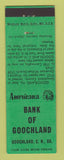 Matchbook Cover - Bank of Goochland VA WEAR Perkins Americana GREEN