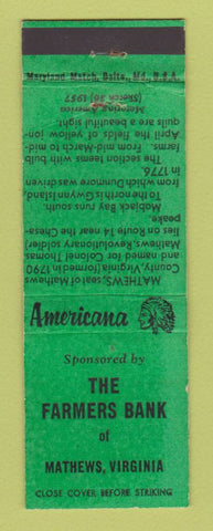 Matchbook Cover - Farmers Bank Mathews VA Perkins Americana GREEN