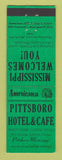 Matchbook Cover - Pittsboro Hotel Cafe MS Perkins Americana GREEN