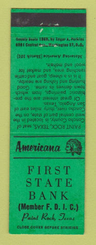 Matchbook Cover - First State Bank Paint Rock TX Perkins Americana GREEN