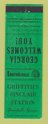 Matchbook Cover Griffith's Sinclair gas Danielsville GA Perkins Americana GREEN