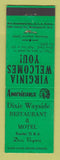 Matchbook Cover Dixie Wayside Restaurant Dixie VA motel Perkins Americana GREEN
