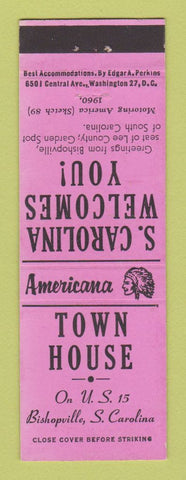 Matchbook Cover - Town House Bishoville SC Perkins Americana PINK