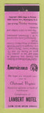 Matchbook Cover - Lambert Motel Clintwood VA Perkins Americana PINK