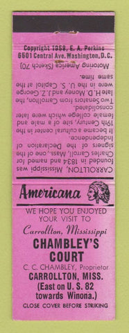 Matchbook Cover - Chamberley's Court Carrollton MS Perkins Americana PINK