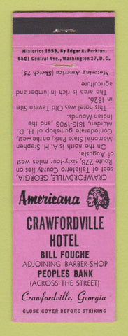 Matchbook Cover - Crawfordville Hotel GA Perkins Americana PINK