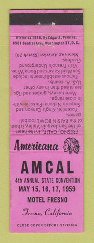 Matchbook Cover - AMCAL Match Club Fresno CA 1959 WEAR Perkins Americana PINK
