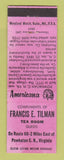 Matchbook Cover - Francis Tilman Tea Room Powhatan VA Perkins Americana PINK