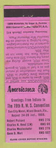 Matchbook Cover - RMS Convention Miami Beach FL 1959 Perkins Americana PINK