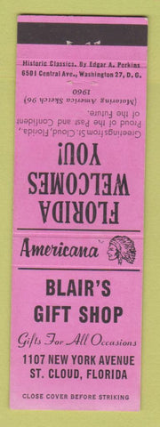 Matchbook Cover - Blair's Gift Shop St Cloud FL Perkins Americana PINK
