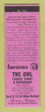 Matchbook Cover - Owl Tourist Court Accomac VA Perkins Americana PINK