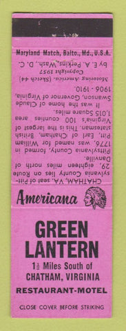 Matchbook Cover - Green Lantern Motel Chatham VA Perkins Americana PINK