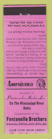 Matchbook Cover - Fontenelle Grocery Pointe a la Hache LA Perkins Americana PINK