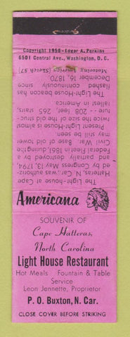 Matchbook Cover - Light House Restaurant Cape Hatteras NC Perkins Americana PINK