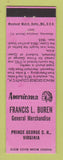 Matchbook Cover - Francis Buren Store Prince Gorge VA Perkins Americana PINK