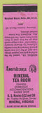 Matchbook Cover - Mineral Tea Room Mineral VA Perkins Americana PINK