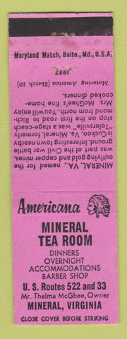 Matchbook Cover - Mineral Tea Room Mineral VA Perkins Americana PINK